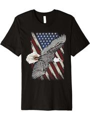 Bald Eagle I American Flag I Bird Of Prey I Patriotic Premium T-Shirt 180G 100% Cotton Printed Round Neck Short-Sleeve T-Shirt, Gifts for Men Dad Husband Grandpa, S-XXXL, Black