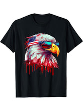 4th Of July Patriotic Bald Eagle Cool Sunglasses T-Shirt 180G 100% Cotton Printed Round Neck Short-Sleeve T-Shirt, Gifts for Men Dad Husband Grandpa, S-XXXL, Black