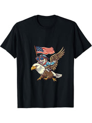 4th Of July Bald Eagle Dog Fourth Of July USA American Flag T-Shirt 180G 100% Cotton Printed Round Neck Short-Sleeve T-Shirt, Gifts for Men Dad Husband Grandpa, S-XXXL, Black
