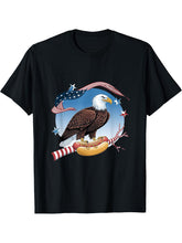 Funny Bald Eagle Hotdog American Flag 4th Of July Patriotic T-Shirt 180G 100% Cotton Printed Round Neck Short-Sleeve T-Shirt, Gifts for Men Dad Husband Grandpa, S-XXXL, Black