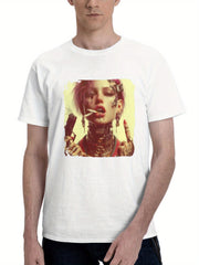 Badass Cyberpunk Queen 180G 100% Cotton Printed Round Neck Short-Sleeve T-Shirt, Gifts for Men Dad Husband Grandpa, S-XXXL, White