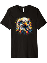 Dripping Paint Art Bald Eagle Bald Eagles Premium T-Shirt 180G 100% Cotton Printed Round Neck Short-Sleeve T-Shirt, Gifts for Men Dad Husband Grandpa, S-XXXL, Black