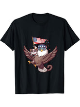 4th Of July Funny Bald Eagle Cat America USA Fourth Of July T-Shirt 180G 100% Cotton Printed Round Neck Short-Sleeve T-Shirt, Gifts for Men Dad Husband Grandpa, S-XXXL, Black