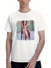 Ballerina Dancer Sitting On Chair 180G 100% Cotton Printed Round Neck Short-Sleeve T-Shirt, Gifts for Men Dad Husband Grandpa, S-XXXL, White