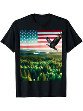 Bald Eagle Over National Forest With Flag T-Shirt 180G 100% Cotton Printed Round Neck Short-Sleeve T-Shirt, Gifts for Men Dad Husband Grandpa, S-XXXL, Black