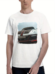 2023 Techart Gtstreet R 992 Front 180G 100% Cotton Printed Round Neck Short-Sleeve T-Shirt, Gifts for Men Dad Husband Grandpa, S-XXXL, White