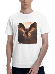 Barn Owl Moon Night 180G 100% Cotton Printed Round Neck Short-Sleeve T-Shirt, Gifts for Men Dad Husband Grandpa, S-XXXL, White