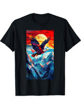 Bald Eagle Mountains Geometric Wildlife art T-Shirt 180G 100% Cotton Printed Round Neck Short-Sleeve T-Shirt, Gifts for Men Dad Husband Grandpa, S-XXXL, Black