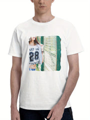 Basketball Girl 180G 100% Cotton Printed Round Neck Short-Sleeve T-Shirt, Gifts for Men Dad Husband Grandpa, S-XXXL, White