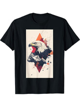 Bald Eagle Mountains Geometric Wildlife art T-Shirt 180G 100% Cotton Printed Round Neck Short-Sleeve T-Shirt, Gifts for Men Dad Husband Grandpa, S-XXXL, Black