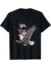 4th Of July Cat Bald Eagle American Flag Fourth Of July USA T-Shirt 180G 100% Cotton Printed Round Neck Short-Sleeve T-Shirt, Gifts for Men Dad Husband Grandpa, S-XXXL, Black