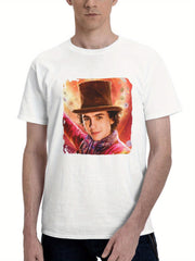 2023 Wonka Movie 180G 100% Cotton Printed Round Neck Short-Sleeve T-Shirt, Gifts for Men Dad Husband Grandpa, S-XXXL, White