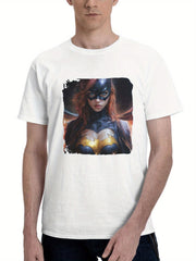 Batgirl Realms 180G 100% Cotton Printed Round Neck Short-Sleeve T-Shirt, Gifts for Men Dad Husband Grandpa, S-XXXL, White