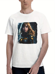 Batgirl Silent Symphony 180G 100% Cotton Printed Round Neck Short-Sleeve T-Shirt, Gifts for Men Dad Husband Grandpa, S-XXXL, White