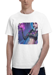 2024 League Of Legends Jinx 180G 100% Cotton Printed Round Neck Short-Sleeve T-Shirt, Gifts for Men Dad Husband Grandpa, S-XXXL, White