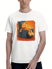 2024 The Garfield Movie 180G 100% Cotton Printed Round Neck Short-Sleeve T-Shirt, Gifts for Men Dad Husband Grandpa, S-XXXL, White