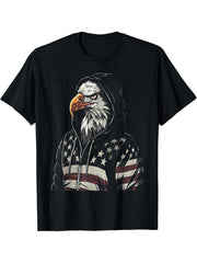 American Flag Bald Eagle USA Pride Patriotic Gift T-Shirt 180G 100% Cotton Printed Round Neck Short-Sleeve T-Shirt, Gifts for Men Dad Husband Grandpa, S-XXXL, Black