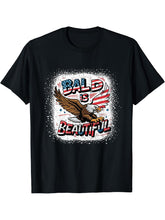 4th of July Bald Is Beautiful Bald Eagle Men Women Gift T-Shirt 180G 100% Cotton Printed Round Neck Short-Sleeve T-Shirt, Gifts for Men Dad Husband Grandpa, S-XXXL, Black