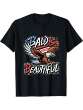 4th of July Bald Is Beautiful Bald Eagle Men Women Gift T-Shirt 180G 100% Cotton Printed Round Neck Short-Sleeve T-Shirt, Gifts for Men Dad Husband Grandpa, S-XXXL, Black