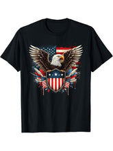 Bald Eagle American Flag 4th of July United States T-Shirt 180G 100% Cotton Printed Round Neck Short-Sleeve T-Shirt, Gifts for Men Dad Husband Grandpa, S-XXXL, Black