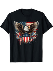 Bald Eagle American Flag 4th of July United States T-Shirt 180G 100% Cotton Printed Round Neck Short-Sleeve T-Shirt, Gifts for Men Dad Husband Grandpa, S-XXXL, Black