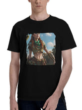 Aloy-Horizon Zero Dawn Fantasy Art 180G 100% Cotton Printed Round Neck Short-Sleeve T-Shirt, Christmas Gifts for Men Dad Husband Grandpa, S-XXXL, Black