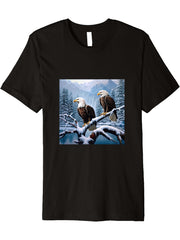 Eagle Bald Winter Premium T-Shirt 180G 100% Cotton Printed Round Neck Short-Sleeve T-Shirt, Gifts for Men Dad Husband Grandpa, S-XXXL, Black