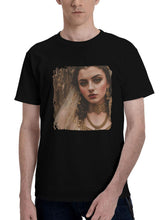 Ancient-Girl With Jewellery 180G 100% Cotton Printed Round Neck Short-Sleeve T-Shirt, Christmas Gifts for Men Dad Husband Grandpa, S-XXXL, Black