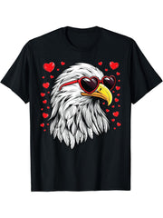 Bald Eagle Shirt Valentines Day Men Women USA Patriotic T-Shirt 180G 100% Cotton Printed Round Neck Short-Sleeve T-Shirt, Gifts for Men Dad Husband Grandpa, S-XXXL, Black