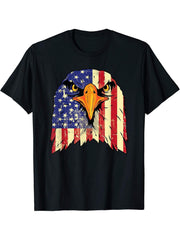 4th of July Bald Eagle T Shirt July 4 Patriotic America Tee 180G 100% Cotton Printed Round Neck Short-Sleeve T-Shirt, Gifts for Men Dad Husband Grandpa, S-XXXL, Black