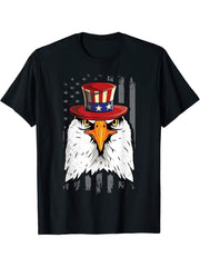 4th of July Bald Eagle T Shirt July 4 Patriotic America Tee 180G 100% Cotton Printed Round Neck Short-Sleeve T-Shirt, Gifts for Men Dad Husband Grandpa, S-XXXL, Black