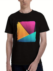 Glass-Shapes Abstract 180G 100% Cotton Printed Round Neck Short-Sleeve T-Shirt, Christmas Gifts for Men Dad Husband Grandpa, S-XXXL, Black