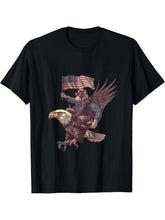 Funny Monkey Bald Eagle American Flag USA Fourth Of July T-Shirt 180G 100% Cotton Printed Round Neck Short-Sleeve T-Shirt, Gifts for Men Dad Husband Grandpa, S-XXXL, Black