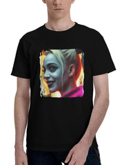 Harley-Quinn Smile 180G 100% Cotton Printed Round Neck Short-Sleeve T-Shirt, Christmas Gifts for Men Dad Husband Grandpa, S-XXXL, Black