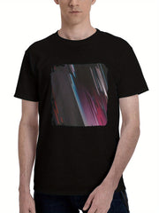 Glitch-Abstract 180G 100% Cotton Printed Round Neck Short-Sleeve T-Shirt, Christmas Gifts for Men Dad Husband Grandpa, S-XXXL, Black