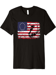 13 Star Flag Betsy Ross Distressed American Flag Bald Eagle Premium T-Shirt 180G 100% Cotton Printed Round Neck Short-Sleeve T-Shirt, Gifts for Men Dad Husband Grandpa, S-XXXL, Black