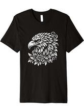 Floral Bald Eagle With Flowers Graphic Art Design Premium T-Shirt 180G 100% Cotton Printed Round Neck Short-Sleeve T-Shirt, Gifts for Men Dad Husband Grandpa, S-XXXL, Black
