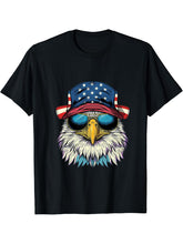 4th Of July American Flag Bald Eagle Sunglass Patriotic USA T-Shirt 180G 100% Cotton Printed Round Neck Short-Sleeve T-Shirt, Gifts for Men Dad Husband Grandpa, S-XXXL, Black