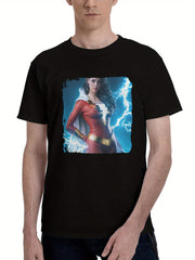 Mary-Marvel 180G 100% Cotton Printed Round Neck Short-Sleeve T-Shirt, Christmas Gifts for Men Dad Husband Grandpa, S-XXXL, Black