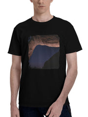 Large-Rock Formation With Sky Full Of Stars 180G 100% Cotton Printed Round Neck Short-Sleeve T-Shirt, Christmas Gifts for Men Dad Husband Grandpa, S-XXXL, Black