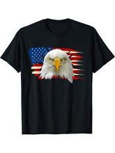 Bald Eagle Proud Patriotic American US Flag 4th Of July T-Shirt 180G 100% Cotton Printed Round Neck Short-Sleeve T-Shirt, Gifts for Men Dad Husband Grandpa, S-XXXL, Black