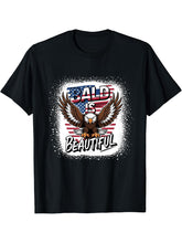 4th of July Bald Is Beautiful Bald Eagle Men Women Gift T-Shirt 180G 100% Cotton Printed Round Neck Short-Sleeve T-Shirt, Gifts for Men Dad Husband Grandpa, S-XXXL, Black
