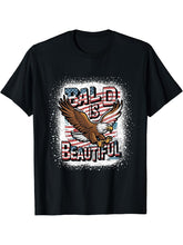 4th of July Bald Is Beautiful Bald Eagle Men Women Gift T-Shirt 180G 100% Cotton Printed Round Neck Short-Sleeve T-Shirt, Gifts for Men Dad Husband Grandpa, S-XXXL, Black