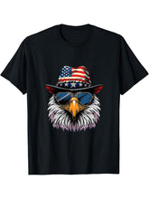 4th Of July Bald Eagle Sunglass Fourth Of July American Flag T-Shirt 180G 100% Cotton Printed Round Neck Short-Sleeve T-Shirt, Gifts for Men Dad Husband Grandpa, S-XXXL, Black