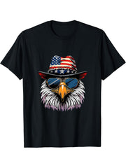 4th Of July Bald Eagle Sunglass Fourth Of July American Flag T-Shirt 180G 100% Cotton Printed Round Neck Short-Sleeve T-Shirt, Gifts for Men Dad Husband Grandpa, S-XXXL, Black
