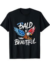 4th of July Bald Is Beautiful Bald Eagle Men Women Gift T-Shirt 180G 100% Cotton Printed Round Neck Short-Sleeve T-Shirt, Gifts for Men Dad Husband Grandpa, S-XXXL, Black