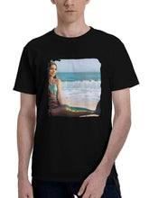Mermaid-Brunette 180G 100% Cotton Printed Round Neck Short-Sleeve T-Shirt, Christmas Gifts for Men Dad Husband Grandpa, S-XXXL, Black