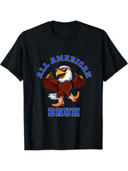 All American Bruh Bald Eagle Sunglasses Boots 4th Of July T-Shirt 180G 100% Cotton Printed Round Neck Short-Sleeve T-Shirt, Gifts for Men Dad Husband Grandpa, S-XXXL, Black