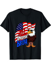 All American Bruh Bald Eagle Sunglasses Boots 4th Of July T-Shirt 180G 100% Cotton Printed Round Neck Short-Sleeve T-Shirt, Gifts for Men Dad Husband Grandpa, S-XXXL, Black