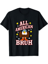All American Bruh Bald Eagle Sunglasses Boots 4th Of July T-Shirt 180G 100% Cotton Printed Round Neck Short-Sleeve T-Shirt, Gifts for Men Dad Husband Grandpa, S-XXXL, Black